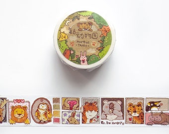 Animal Friends Washi Tape, Meatball, Zoo Washi Roll, Lion, Tiger, Owl, Koala, Penguin, Giraffe, Pig, Fox Masking Tape