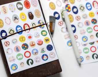 Round Doodles 2 Sticker Sheet, Artist Illustration Kiss-Cut Sticker, Daily Life Sticker Sheet, Journal and Planner Sticker