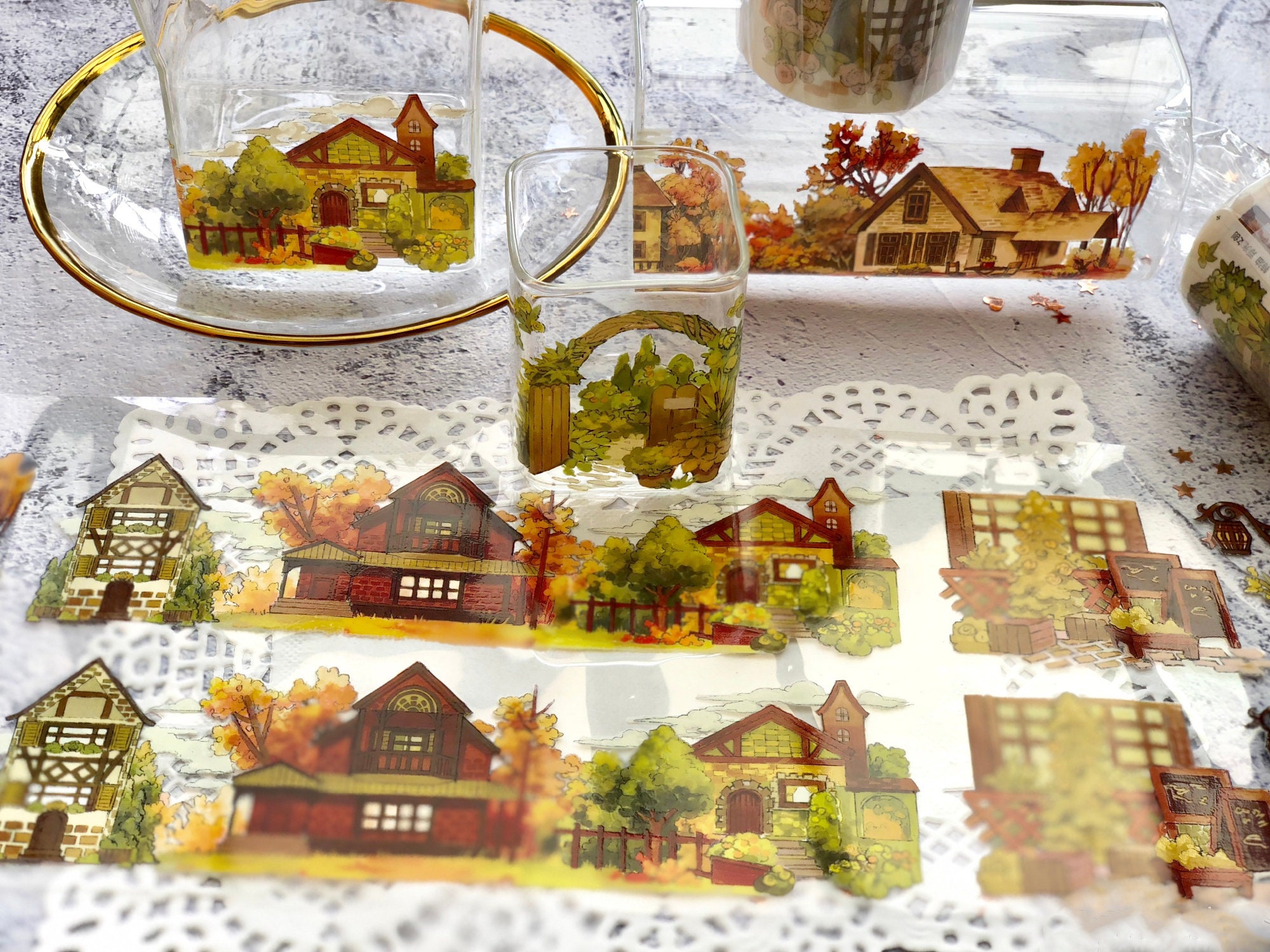 テープ・マスキングテープ forest house PET Forest Dwelling Masking Tape, Extra Wide House Washi and PET Clear