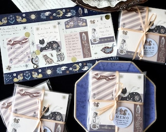 Set of 4 Book of Secret Candles Mini Memo Pad, Moonchild Groceries Original Design Stationery