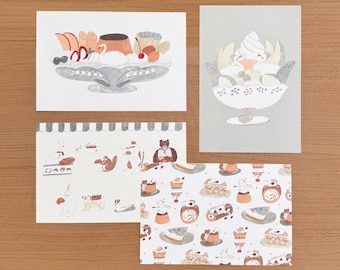 Tobimatsu Shochirou Illustrated Postcards | Dessert and Animals Theme