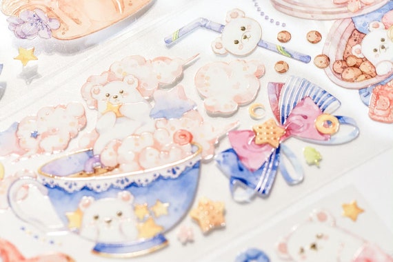 Glacial Sundae Bear Masking Tape, XL Polar Bear and Dessert Washi and PET Tape, Ice Cream Sticker Tape for Creative Journal and Planner