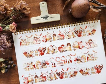 Taśma washi z motywem zwierzątek Coffee Time, taśma z ilustracjami artystycznymi, królik, jeleń, niedźwiedź, wiewiórka, lis, sowa, jeż, tajwańska taśma maskująca