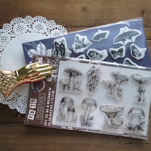 Butterflies and Mushrooms Acrylic Stamp Set, Butterfly, Mushroom, Nature Themed Stamps for creative journal, Plants Clear Stamps