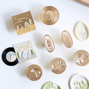 Lente muziek serie lakzegelstempel, vinylplaat, bloem, paddenstoel zegellakstempel, natuurthemastempel voor dagboek, plakboek, ambacht