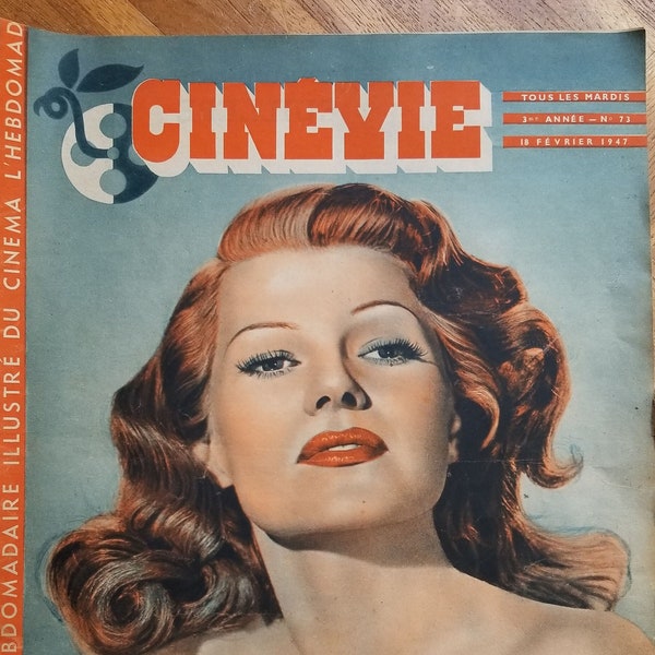 French antique cinema magazine Cinévie from 1947 with Rita Hayworth