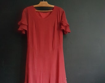 Antique red silk dress and slip 1930s