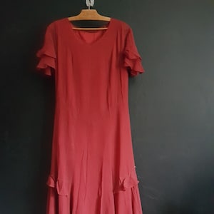 Antique red silk dress and slip 1930s