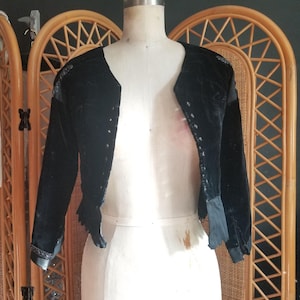 Vintage French black velvet jacket with beads traditional Breton