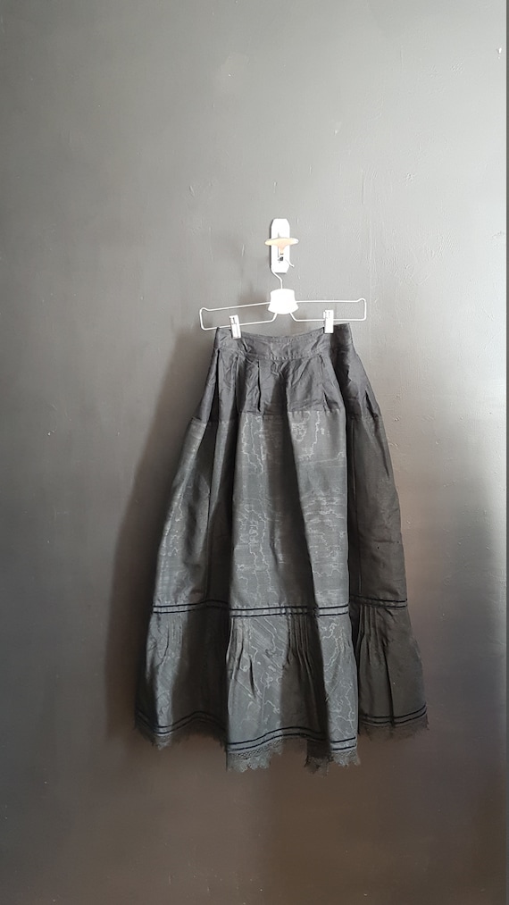 Antique French black moiré skirt petticoat