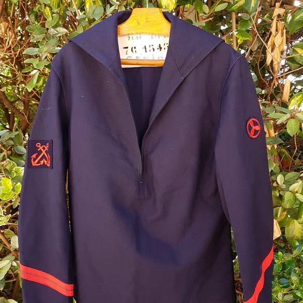 Vintage French naval nautical sailing shirt/jacket/ smock  Small S top army navy sailor jacket navy blue uniform