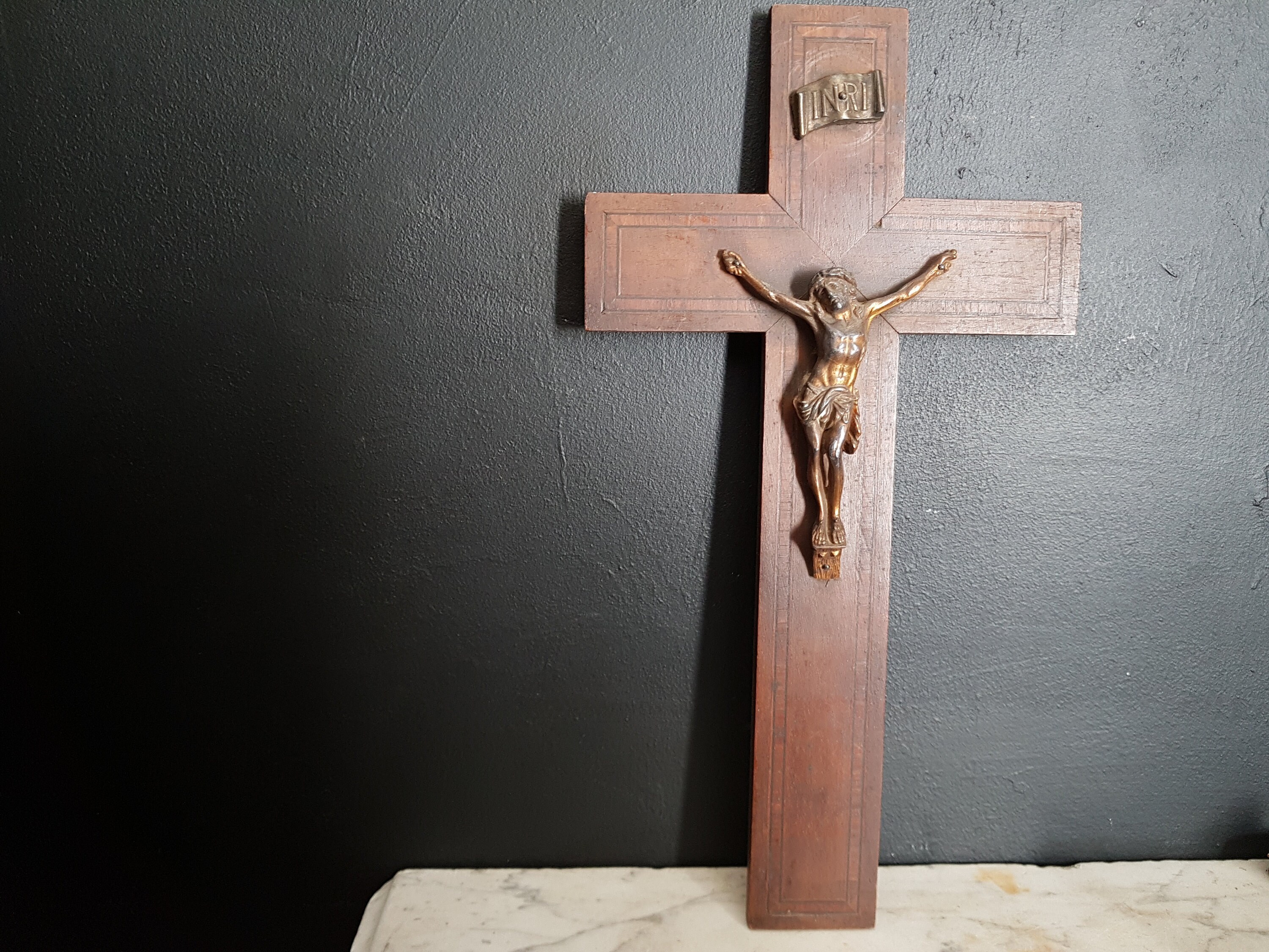 Français Crucifix Mural Antique. Croix Catholique Vintage.