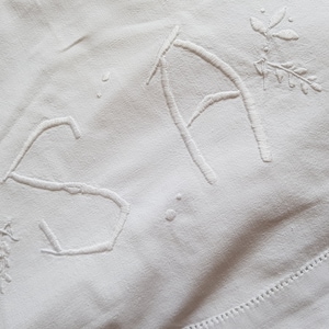 Antique French flat sheet with monogram SA. 3 available