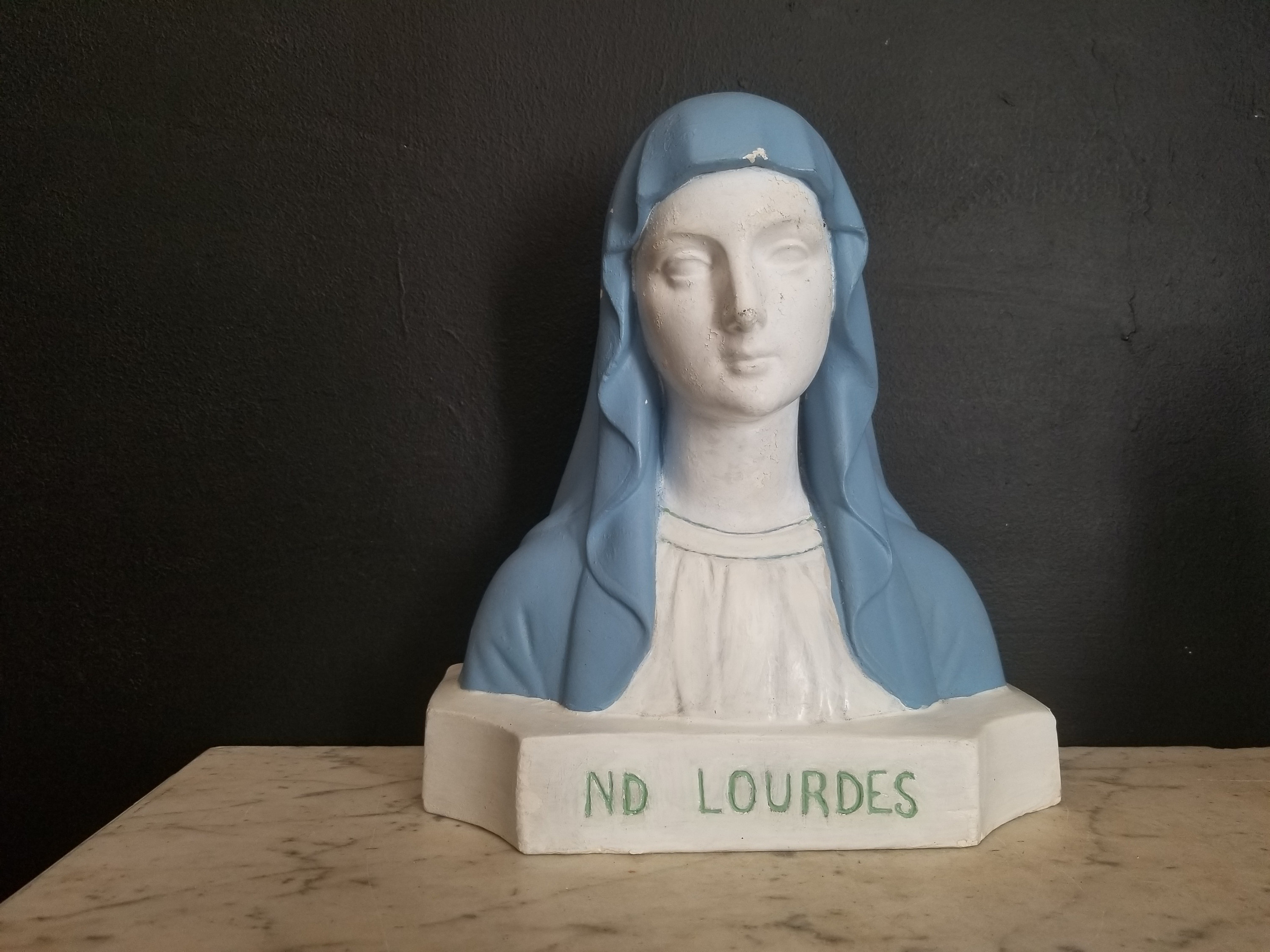 Buste Antique en Plâtre de Notre-Dame Lourdes. Statue Maillard