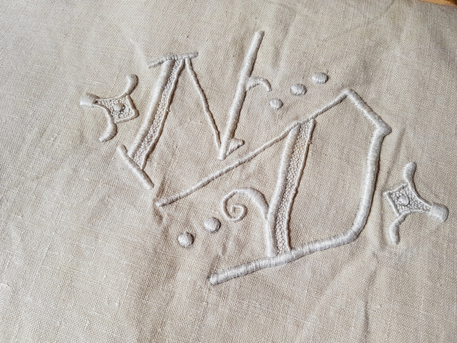 French Antique Bed Linen ND Monogram. Embroidered Bedsheet. Etsy