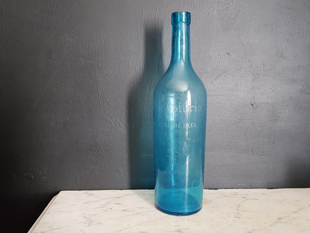 French Antique Blue Glass Wine Bottle. Vin De Gloria Etsy