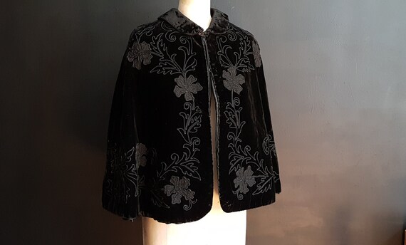 French antique black velvet cape.