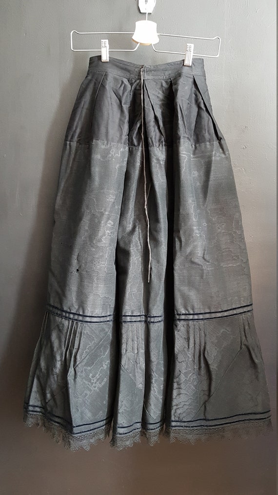 Antique French black moiré skirt petticoat - image 7