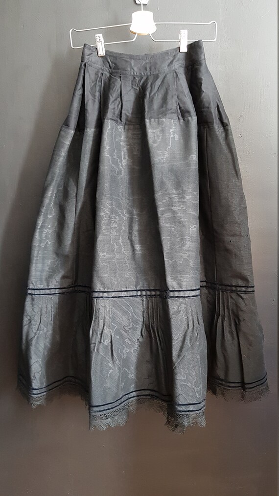 Antique French black moiré skirt petticoat - image 2