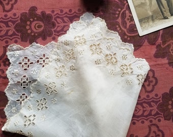 French antique silk hankerchief with cutout work.