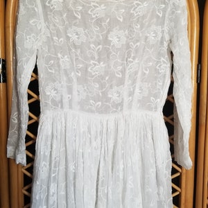 Antique French white lace wedding bridal dress with floral embroidery image 2