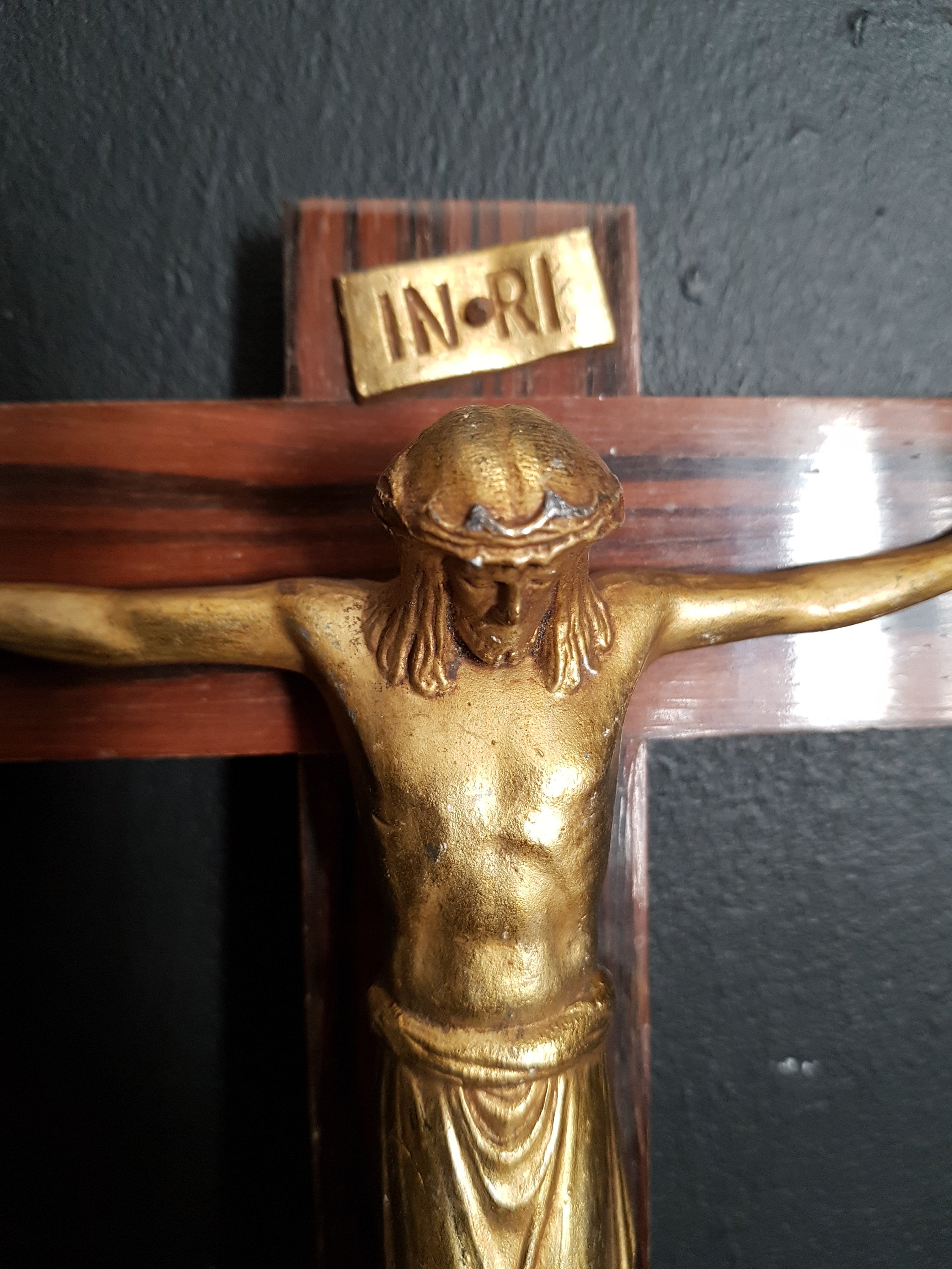 Français Crucifix Mural Antique. Croix Catholique Vintage.