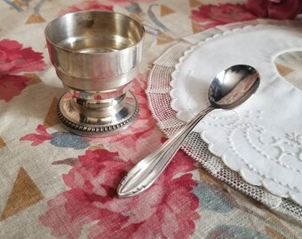 Antique French silver plated egg cup and spoon, christening present