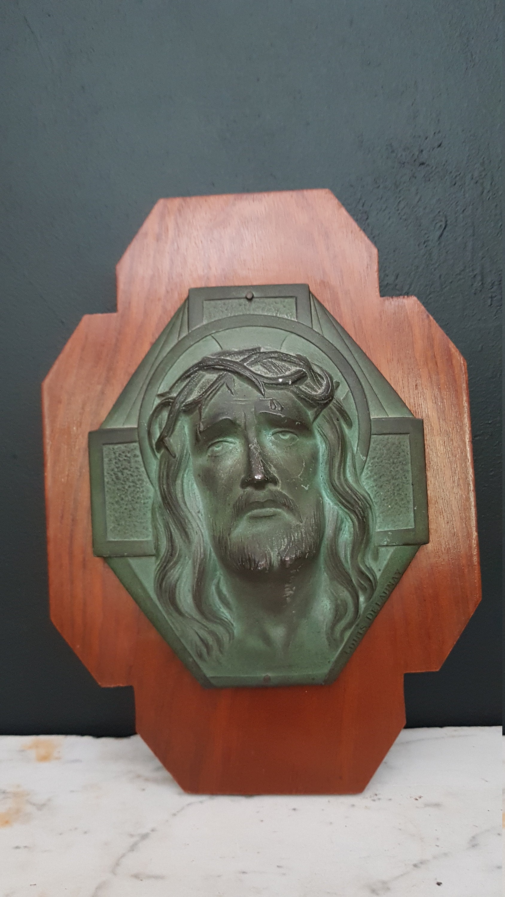 Visage de Jésus sur Une Croix avec Couronne d'épines/Accrochage Mural d'art Chrétien Catholique