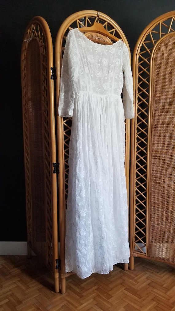 Antique French white lace wedding  bridal dress w… - image 1