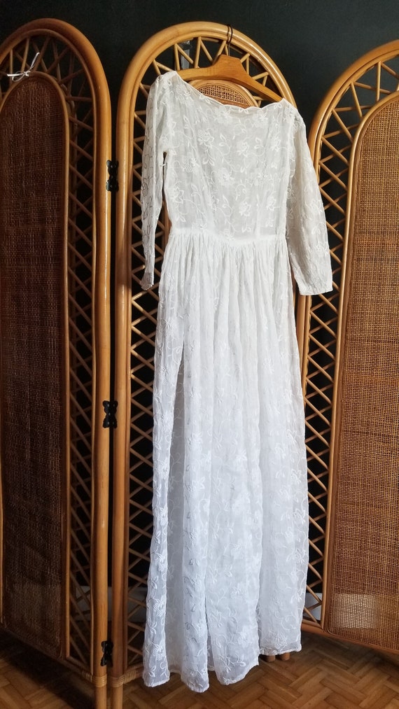 Antique French white lace wedding  bridal dress w… - image 7
