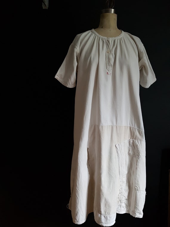 French antique patched nightdress. Boro repair