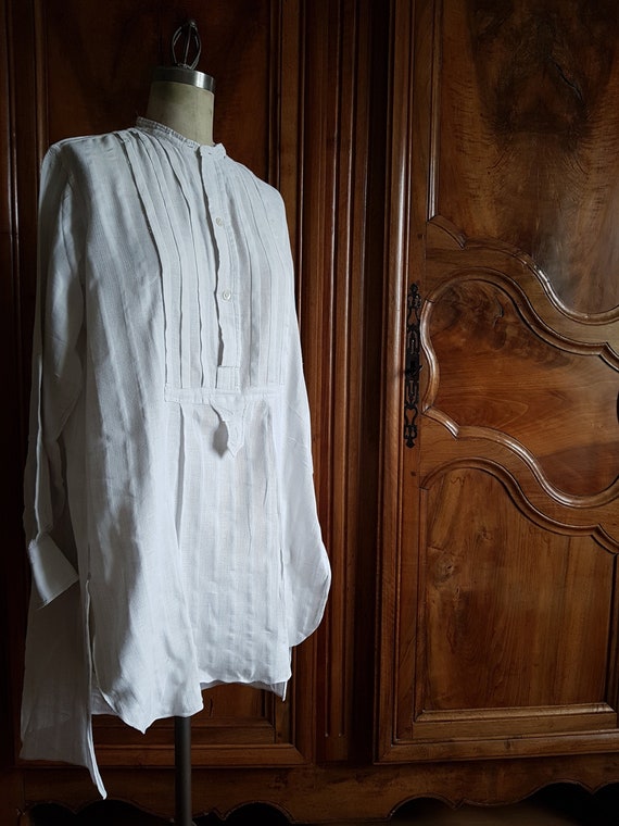 Antique French mens summer shirt. Boro patchwork