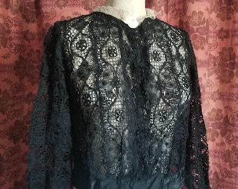 French antique black lace crochet blouse or bodice