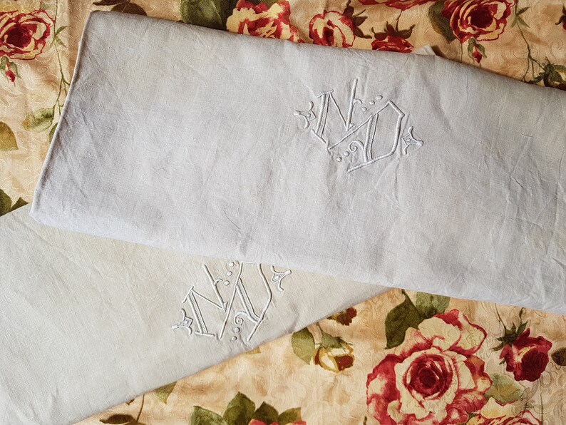 French Antique Bed Linen ND Monogram. Embroidered Bedsheet. Etsy