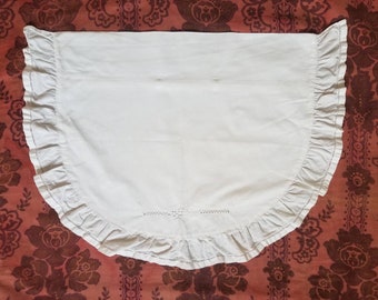 French antique embroidered cot pillowcase in white cotton