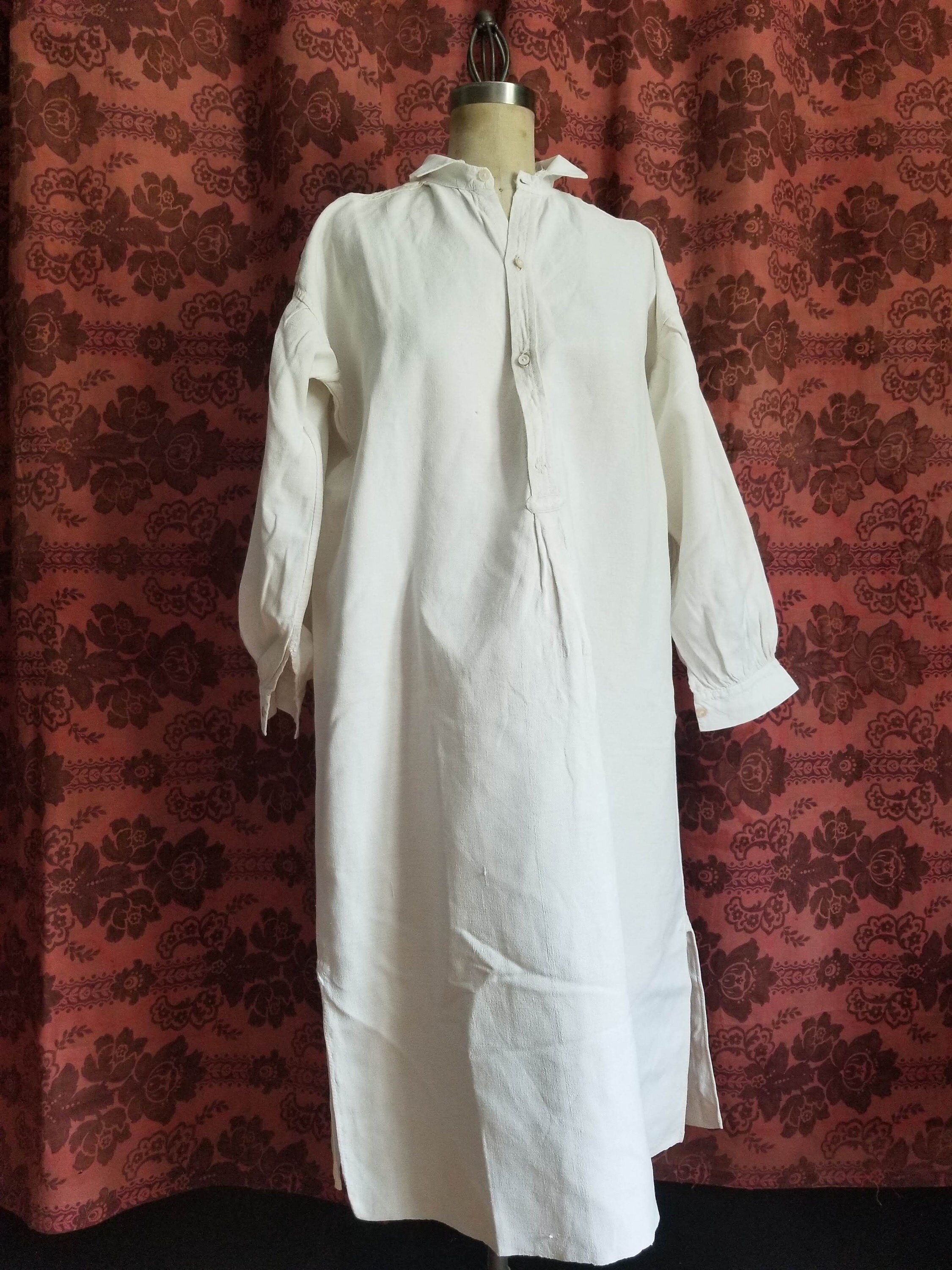 Antique French Linen Chore Smock, Long Work Artist Shirt
