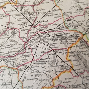 Ancienne carte France département du Maine et Loire Gravure Gravure Atlas 1847 Grand éléphant original Folio Levasseur