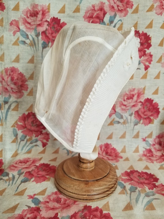 French antique first Holy communion bonnet with s… - image 2