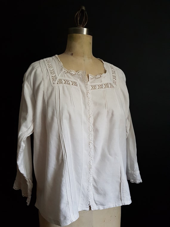 French antique blouse / bed jacket / white shirt