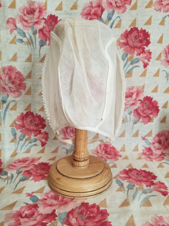 French antique first Holy communion bonnet with s… - image 6