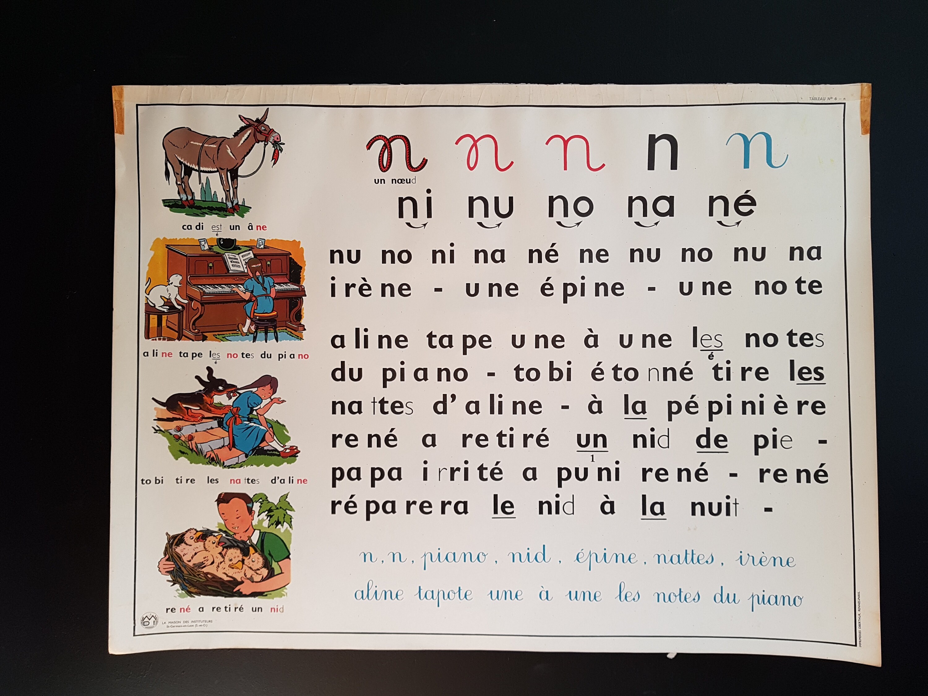 Affiche Vintage Français École. Mdi. Tableau de Lecture. Illustrations Vintage