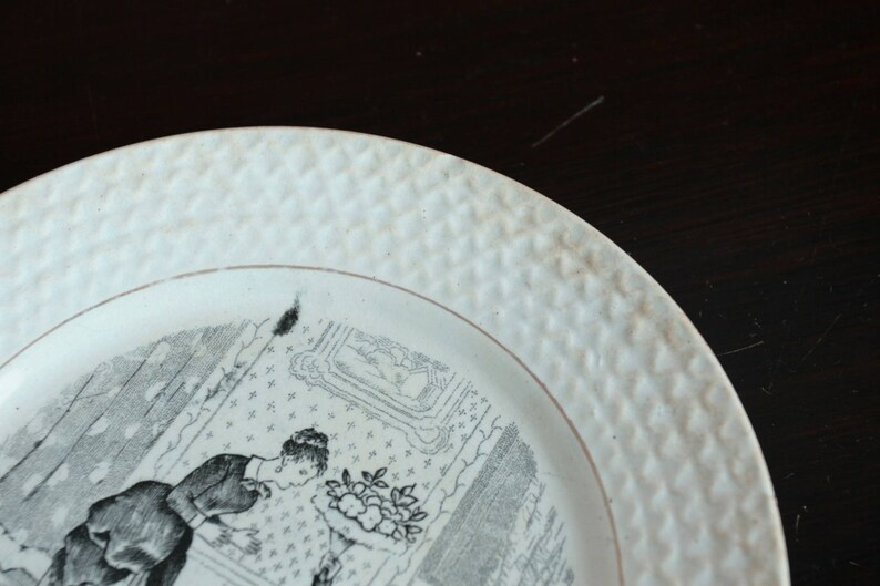 Engagement Transferware Fianc\u00e9e Faience Jemappes Belgium Antique plate wedding