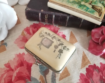 Antiguo monedero francés de celuloide y plata, souvenir de boda