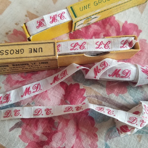 Vintage French  red laundry monogram labels. 4 monograms available