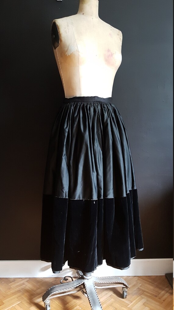 Vintage French black velvet skirt traditional Bret