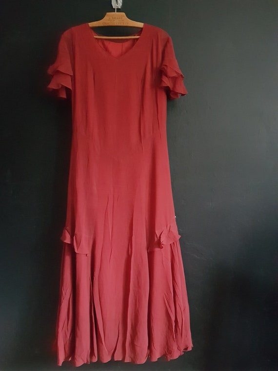 Antique red silk dress and slip 1930s