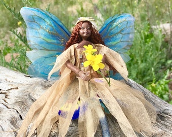 Fairy of Color - CHANDRA - Bendable Fairy Ornament - Posable Art Doll - Unique Handmade Fairies - Fae Folk® Fairies