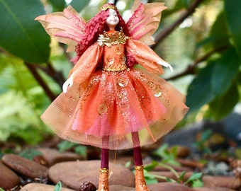 Art Fairy Doll - GINGER - Bendable Fairy Ornament - Posable Art Doll - Unique Handmade Fairies - Fae Folk® Fairies