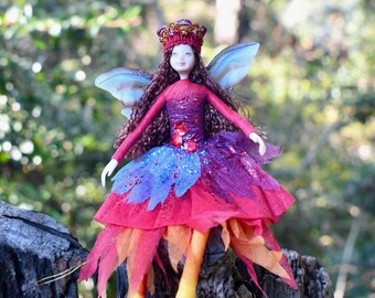 Fairy Doll Ornament - FLAME - Bendable Fairy - Posable Art Doll - Unique Handmade Fairies - Fae Folk® Fairies