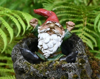 Mini Yawning Garden Gnome - Garden Accessory - Fairy Garden Ornament - Unique Detailed - Gnome Home Figurine